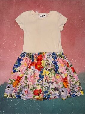 Molo White Floral Skirt Dress with Bright Multi Colors girls 3 4 98 104 organic
